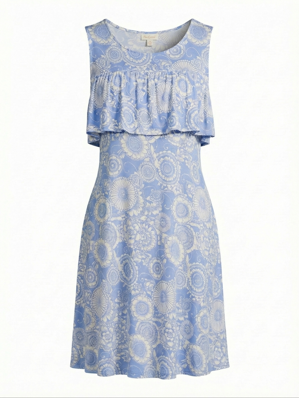 Red Camel Blue and White Floral Sleeveless Ruffle Sundress
